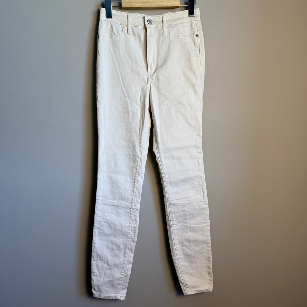 Abercrombie & Fitch White Denim Women's Ankle Zip Jeans Ivory Size 2 Stretch Y2K